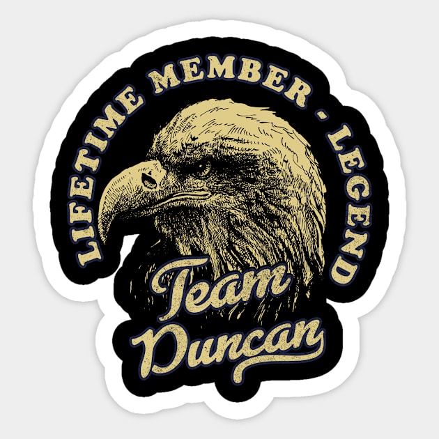 Duncan Name - Lifetime Member Legend - Eagle Sticker by Stacy Peters Art